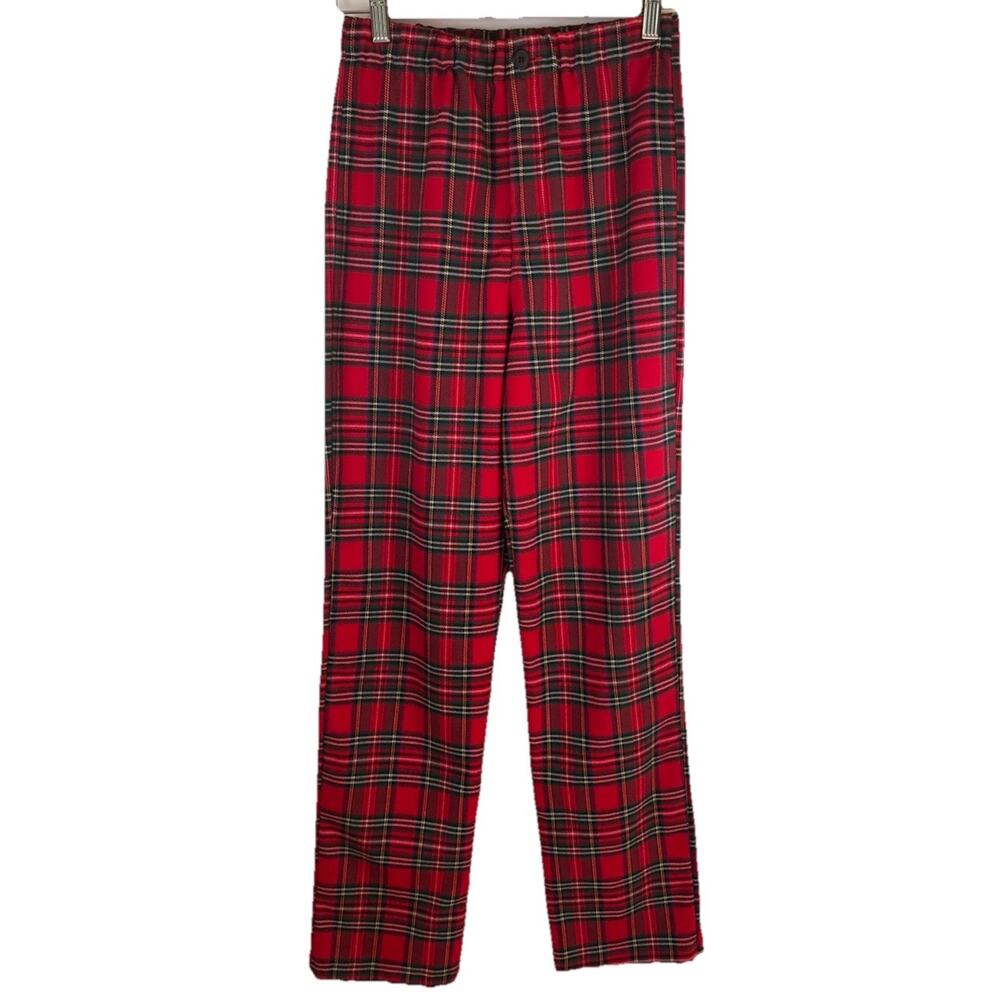 Brandy Melville Women’s XS-S Plaid Red Tartan Pants Stretch Waist Y2K Grunge - Picture 2 of 7